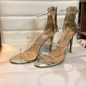 Worn BEBE Clear & Gold Heels